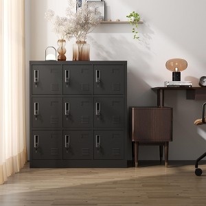 39.40INCH,9-Door Employee Storage Locker, Metal Lockers for Office, Gym, School, and Homewith Card Slot (Black) - 1 of 4