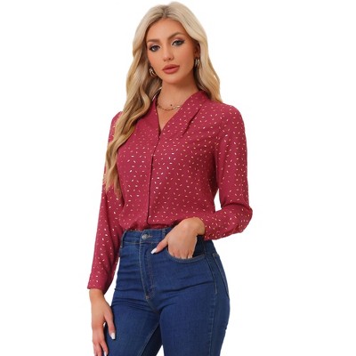 INSPIRE CHIC Women's Metallic Vintage Long Sleeve Gilding Shiny Dots Stars Top
