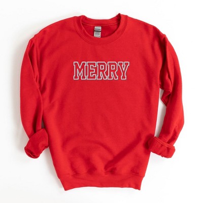 Simply Sage Market Women's Graphic Sweatshirt Embroidered Merry -White Ink