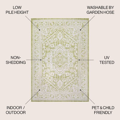 Sinjuri Green/Cream Medallion 4' x 6' Reversible Indoor/Outdoor Rug