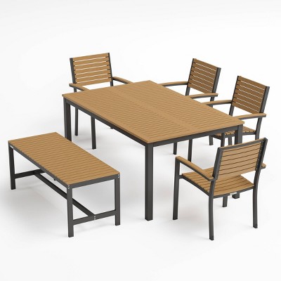 Travira 6pc Outdoor Set with Rectangular Table, Bench & Chairs - Oxford Garden