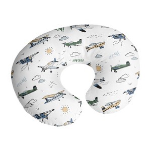 Sweet Jojo Designs Boy Support Nursing Pillow Cover (Pillow Not Included) Vintage Airplane Green Blue and Yellow - 1 of 4