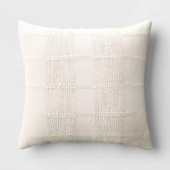 Woven Cotton Textured Square Throw Pillow Light Taupe - Threshold