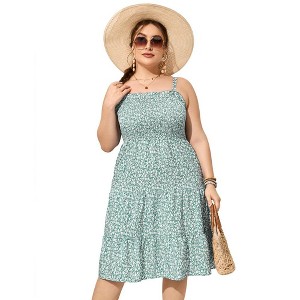 LXT-Women's Plus Size  Square Neck Ruffle A Line Beach Sundress - 1 of 3