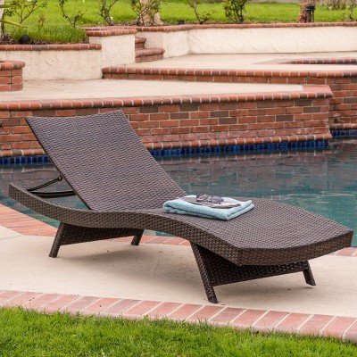 PAGED Patio Chaise Lounge Modern Aluminum Frame Recliner with Wooden Side Table Tiltable Lounge Chair for Outside