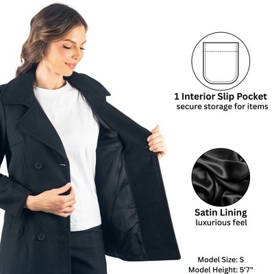Alpine Swiss Emma Women's Wool Peacoat – Double-Breasted 3/4 Length Overcoat, Stylish & Warm Blazer for Fall & Winter Black 2XL — фото 3