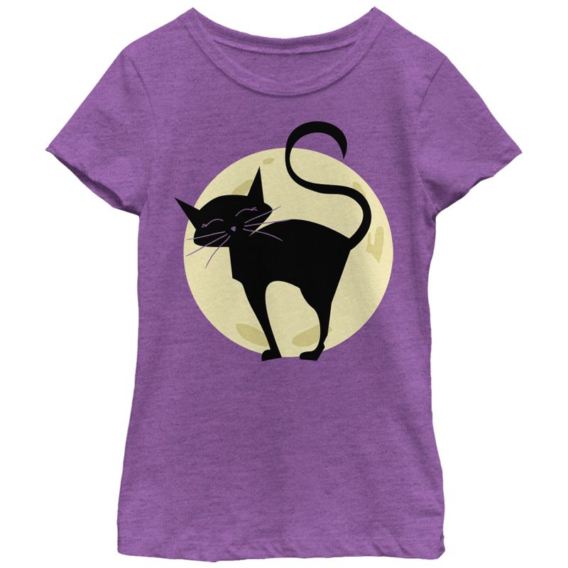 Girl's Lost Gods Halloween Cute Cat in Moon T-Shirt, 1 of 4