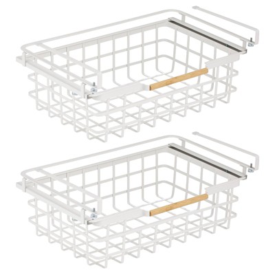 Mdesign Metal Kitchen Wide Under Shelf Basket, 2 Pack, Matte Black/natural  : Target