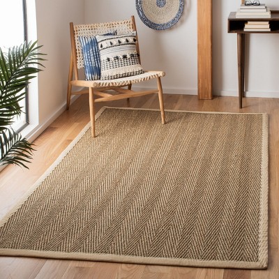 Ivory and Natural Herringbone Seagrass Area Rug, 5' x 8'