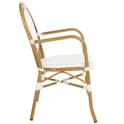 Rosen White and Tan Wicker Bistro Arm Chair Set