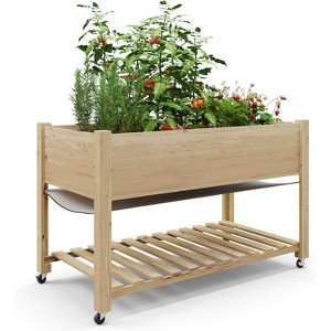 Outdoor Wooden Raised Garden Bed,48x24x30in Elevated Large Planter Box with Wheels for Patio Flowers Cultivate Herbs, Vegetables & Fruits - 1 of 4