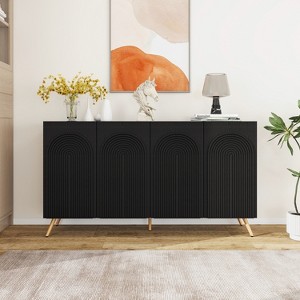 Arch 3D Carved 4 Door Sideboard, Sideboard Buffet Cabinet With Storage, Modern Coffee Bar Cabinet With Adjustable Shelf - 1 of 4