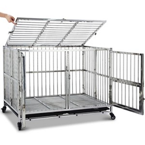 Furniture Dog Crate with Pull-Out Bowls, Wood Dog Kennel End Table with Wheels & Flip-Top, Indoor Pet House for Small to Medium Dogs/Cats - 1 of 4