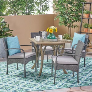 Christopher Knight Home Hartford Outdoor Acacia Wood and Wicker 5 Piece Dining Set with Cushions - 1 of 4