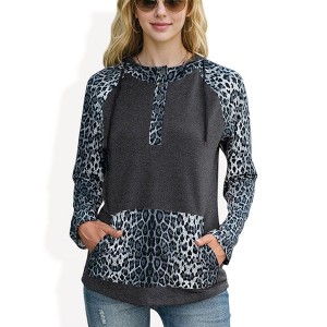 Anna-Kaci Women's Leopard Contrast Relaxed Fit Hoodie with Kangaroo Pocket - 1 of 4