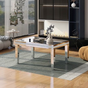 Mayeerty Modern Glass Mirrored Coffee Table, Cocktail Table with Crystal Design and Adjustable Height Legs, Silver - 1 of 4
