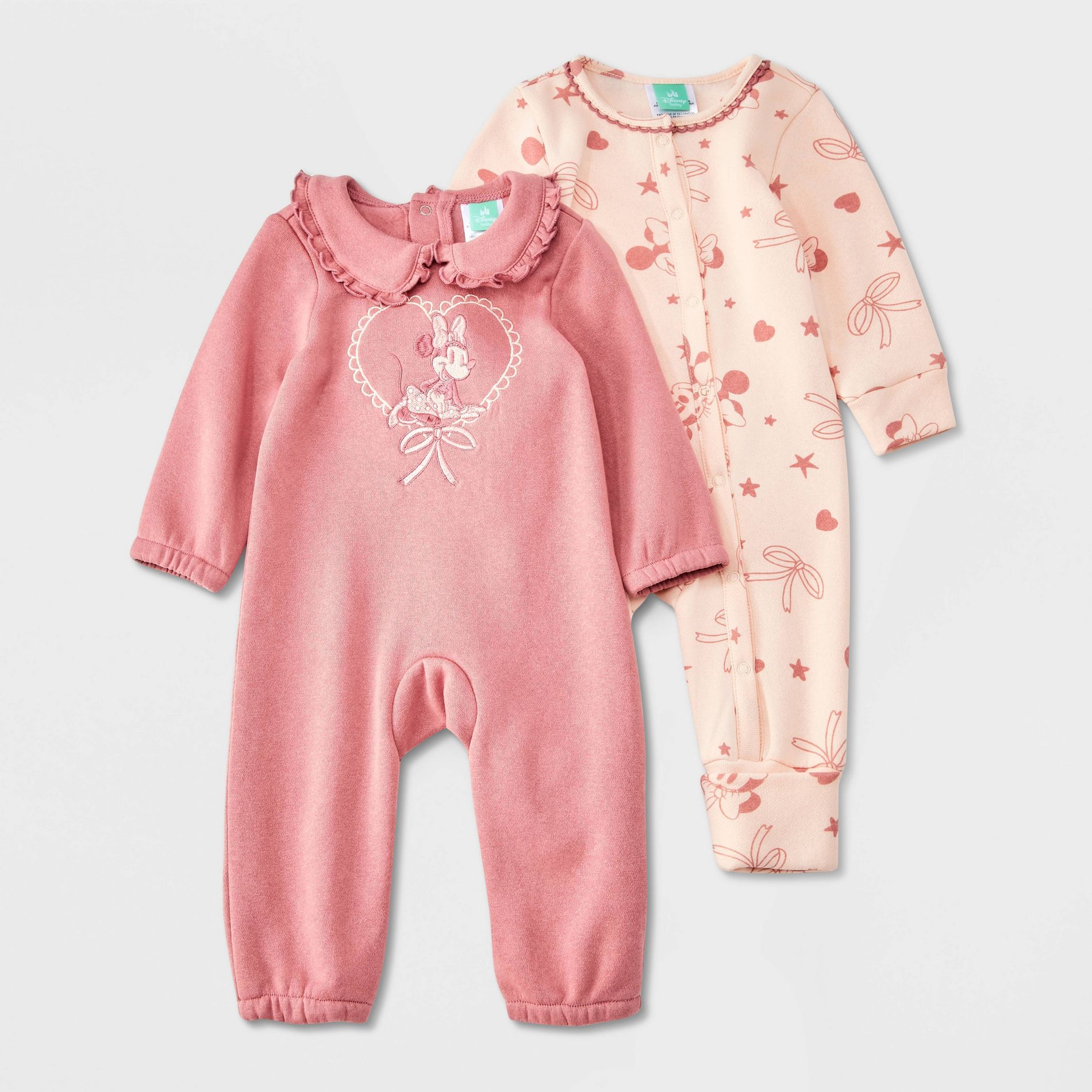 Baby Girls' 2pk Disney Minnie Mouse Long Sleeve Romper - Pink