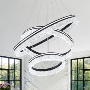 BAOURE Modern LED Chandelier 2 Ring 23.6in Grey Pendant Lighting  for Kitchen Island Dimmable LED Pendant Ceiling Light with Remote for Dining Room - 1 of 4