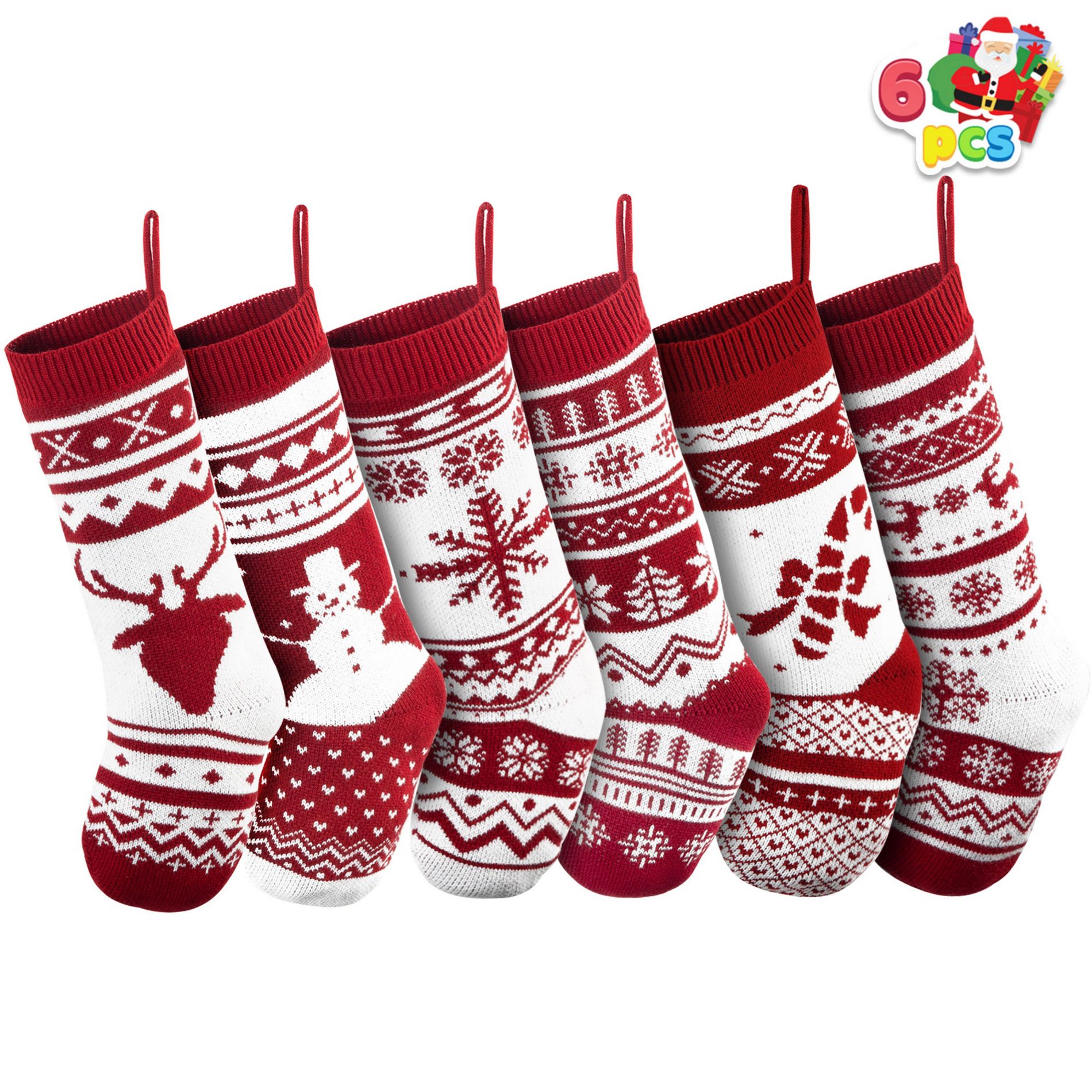 Joyfy 6 Pcs 18" Christmas Stockings, Large Rustic Yarn Xmas Knit Stockings for Christmas Party Holiday Decoration Tree Present Holders