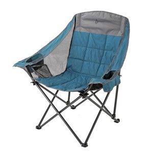 Arrowhead Portable Oversized Folding Camp Chair with 2 Cup-Holders, Side Mesh Pockets, and Carry Bag, Blue - 1 of 4