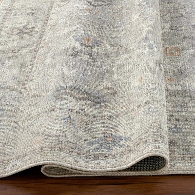 Gray Damask Polyester Runner Rug 2'7" x 7'3"