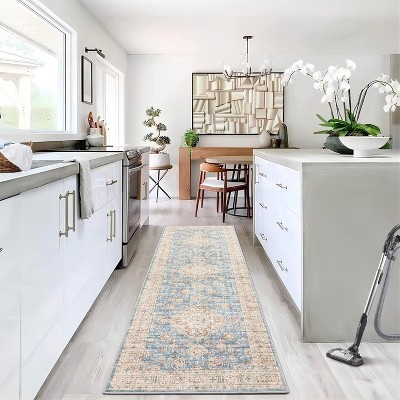 Acekool 9x12 Washable Boho Vintage Medallion Area Rug, Non-Slip, Stain Resistant, Non-Shedding Carpet for Living Room, Bedroom, Office