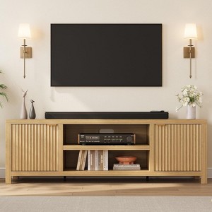 Fluted TV Stand for 80 Inch, Wooden Media Console Cabinet with Fluted Door and Gold Handle for Living Room Bedroom - 1 of 4