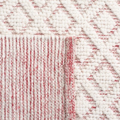 Ivory and Red Hand-Knotted Wool Rectangular Area Rug