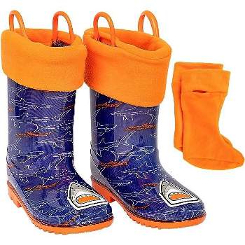 Addie & Tate Boys and Girls Rain Boots with Sock, Kids Rubber Boots- Size 8T- 12 Years (Shark)