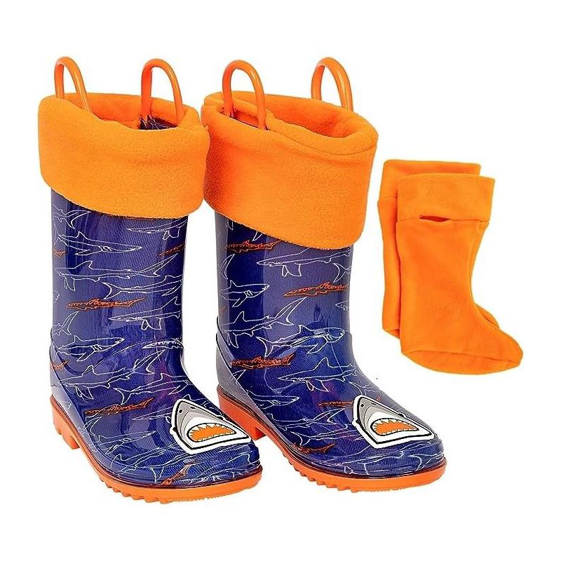 Addie & Tate Boys and Girls Rain Boots with Sock, Kids Rubber Boots- Size 8T- 12 Years (Shark), 1 of 3