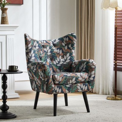 Modern Velvet Curved Wingback Chair, Upholstered Accent Chair, Button-Tufted Arm Chair with Oak Frame and Black Legs -Christopher Knight Home