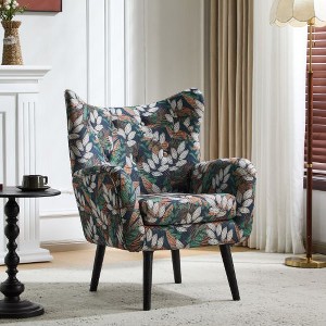 Modern Velvet Curved Wingback Chair, Upholstered Accent Chair, Button-Tufted Arm Chair with Oak Frame and Black Legs -Christopher Knight Home - 1 of 4