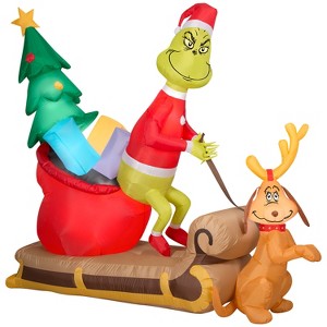 Grinch Christmas Airblown Inflatable and Max w/Sleigh Scene Dr. Seuss , 5.5 ft Tall, Red - 1 of 2