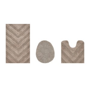 Hugo 3-Piece Bath Rug Set 100% Premium Cotton Tufted Chevron Pattern Bathmats for Bathroom, Super Soft Absorbent Machine Washable - 1 of 4