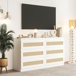 Jojoka Rattan Dresser for Bedroom, Modern 6 Drawer Double Dresser with Anti-Tip Kit - 1 of 4