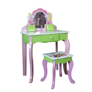 INFURNIC Vanity Tables Kids Flower Vanity Set with Stool for Playrooms and Creative Spaces, Green, 23.23"*11.81"*35" - 1 of 4