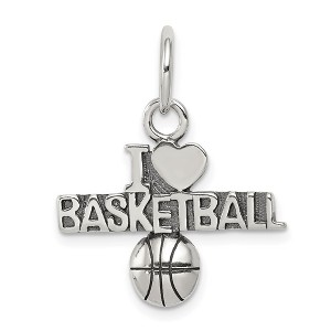 Black Bow Jewelry Sterling Silver Antiqued I Heart Basketball Script Pendant - 1 of 4