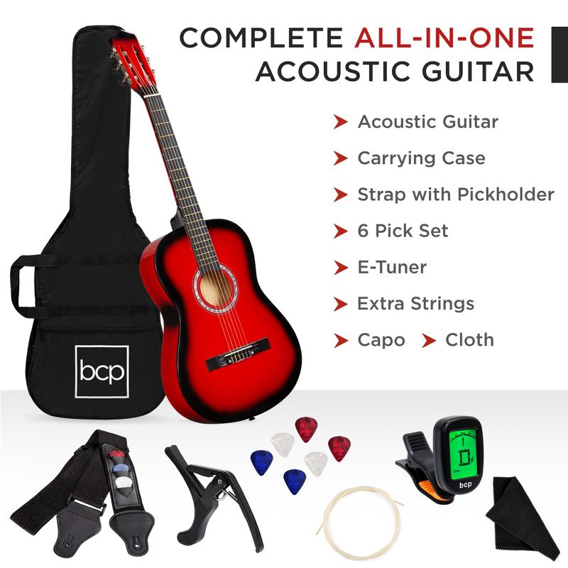 Best Choice Products 38in Beginner Acoustic Guitar Starter Kit w/ Gig Bag, Strap, Digital Tuner, Strings, 3 of 9