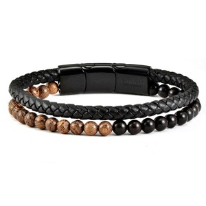 Crucible Men's Ebony and Wenge Wood Bead Leather Bracelet - 8.25" + 0.5" Ext - 1 of 4