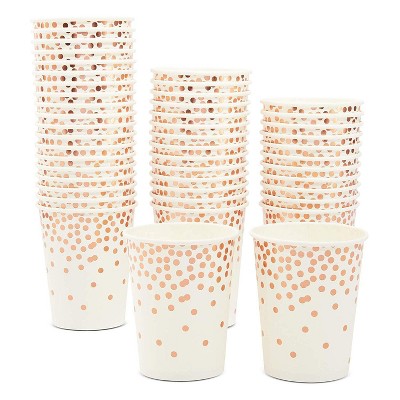 Sparkle and Bash 50-Pack Disposable Paper Cups with Rose Gold Confetti Foil 9 oz Party Supplies