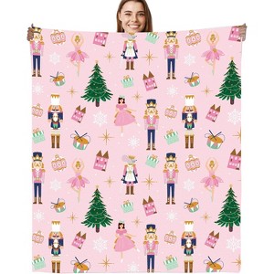 Lomsoe Christmas Throw Blanket, Pink Holiday Ornament Design Soft Cozy Flannel Blanket, Cute Xmas Gift for Girls, Women, Kids. - 1 of 4