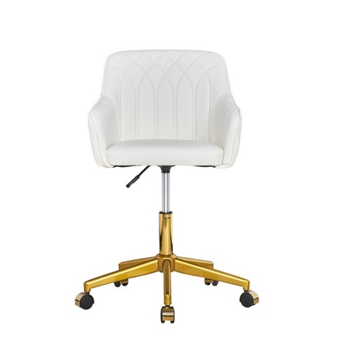 VECELO Height-adjustable Swivel Office Chair PU Leather Counter Height Stools with Tufted Back and Gold Metal Base White - image 1 of 4