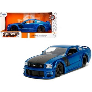 2006 Ford Mustang GT Blue Metallic with Matt Black Hood and Stripes "Bigtime Muscle" Series 1/24 Diecast Model Car by Jada - 1 of 4