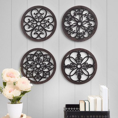 Dark Brown Intricate Wood Carved Abstract Wall Sculpture