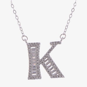 Anna-Kaci Silver Tone Initial Letter Pendant Necklace with Crystal Rhinestone Accents - 1 of 4