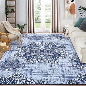 Vintage Boho Area Rug Medallion Distressed Rug, Abstract, Non-Slip - 1 of 4