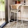 LeisureMod Ervilla Wicker Bar Stool with Fabric Seat and White Steel Frame Taupe Leather Set of 2 - 2 of 4