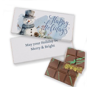 Christmas 3.8oz Dubai Chocolate Bar Party Favors For Gifting, Stocking Stuffers & More - Happy Holidays Snowman - 1 of 4