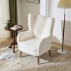 High Back Accent Chair,Upholstered White Teddy Armchair,Mid-Century Modern Comfy Reading Chair with Thick Cushion & Birch Wood Legs-Baofuwish - 3 of 4
