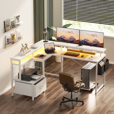Aheaplus Reversible L-Shaped Computer Desk with File Drawer and Storage